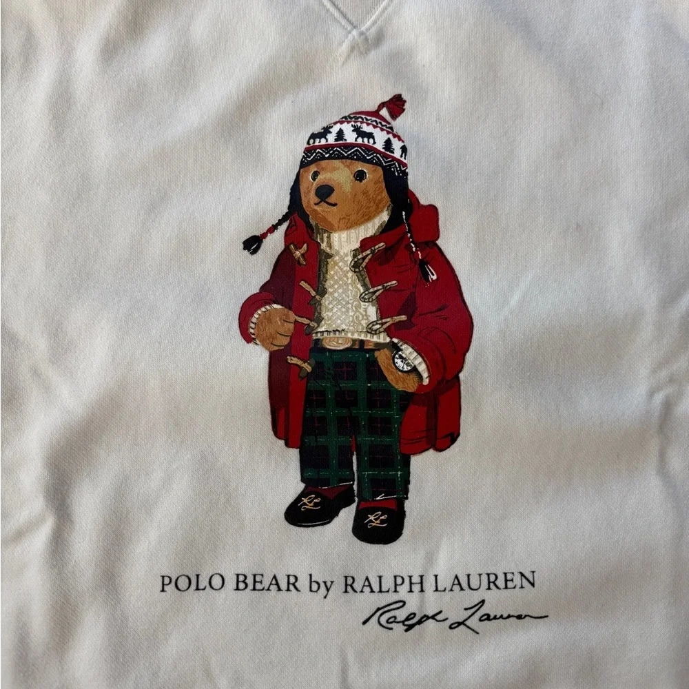 Ralph Lauren White Crewneck Sweater with Bear Motif - Picture 2 of 5